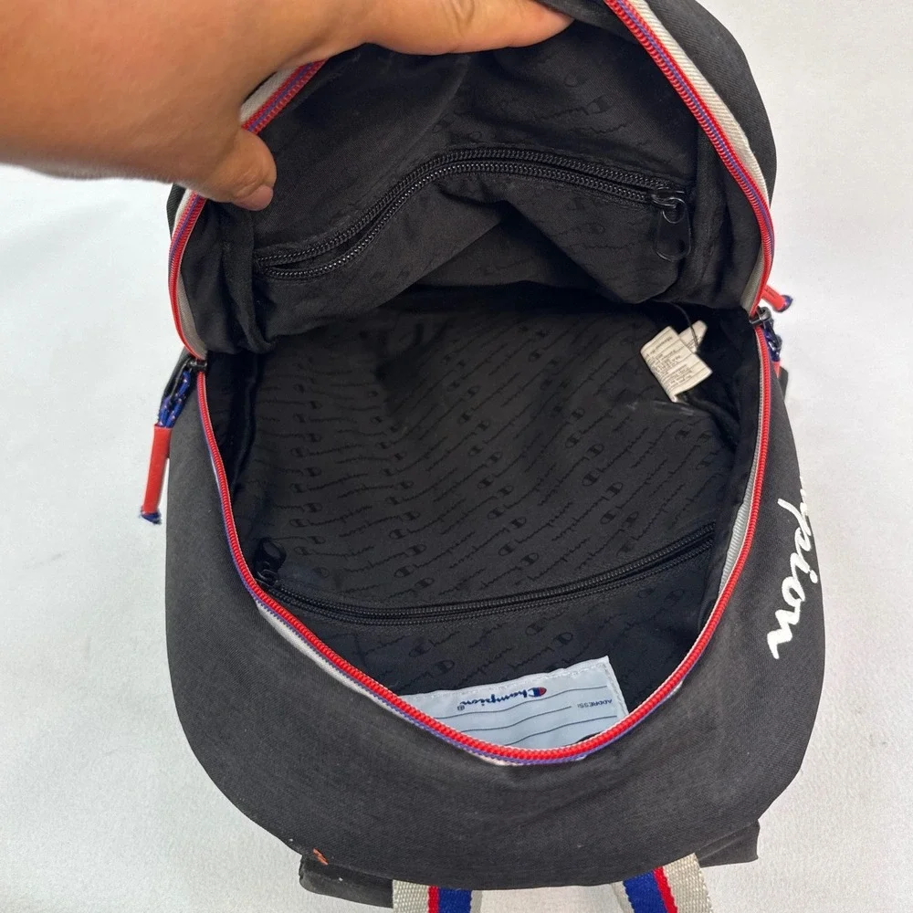 Champion Supercize Backpack Black Canvas Embroidered Logo Bookbag Athleisure